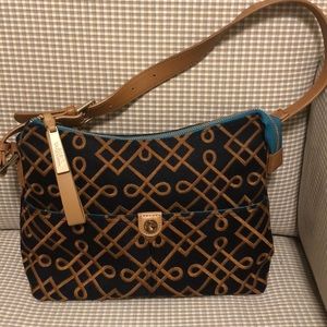 SPARTINA SATCHEL HANDBAG. Blk linen w embroidery